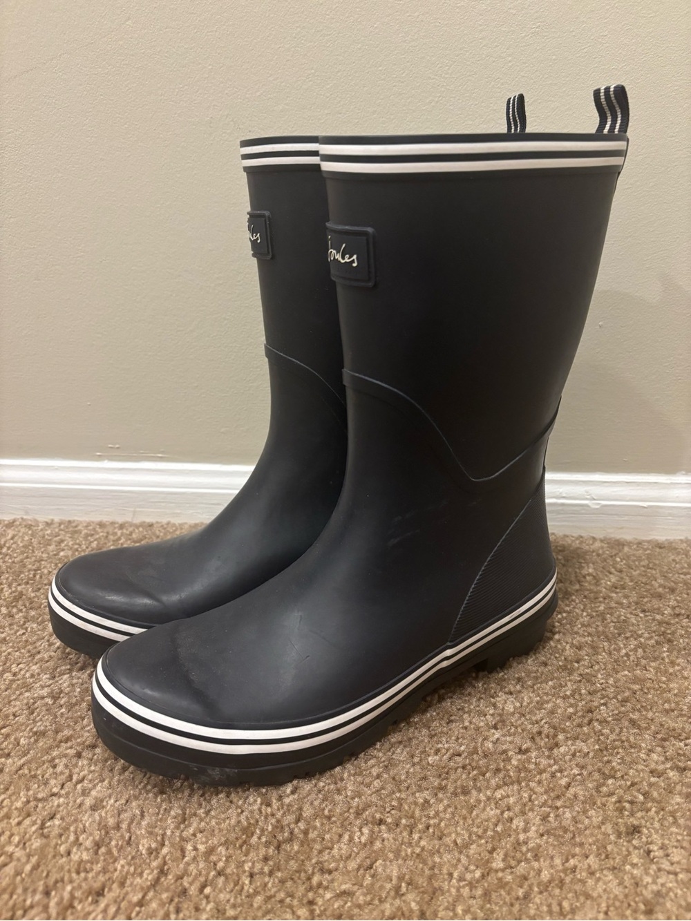 Women’s Navy Joules Rain Boots with White Trim